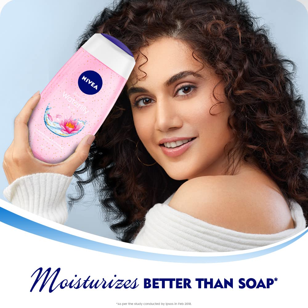 Nivea Bath Shower Water Lily Oil, 250 ML, Moisturizing Skin Cleanser with Oil Pearls and Water Lily Fragrance