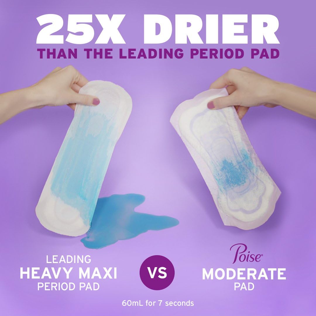Poise Incontinence Pads & Postpartum Incontinence Pads, 6 Drop Ultimate Absorbency, Long Length, 90 Count (2 Packs of 45), Packa