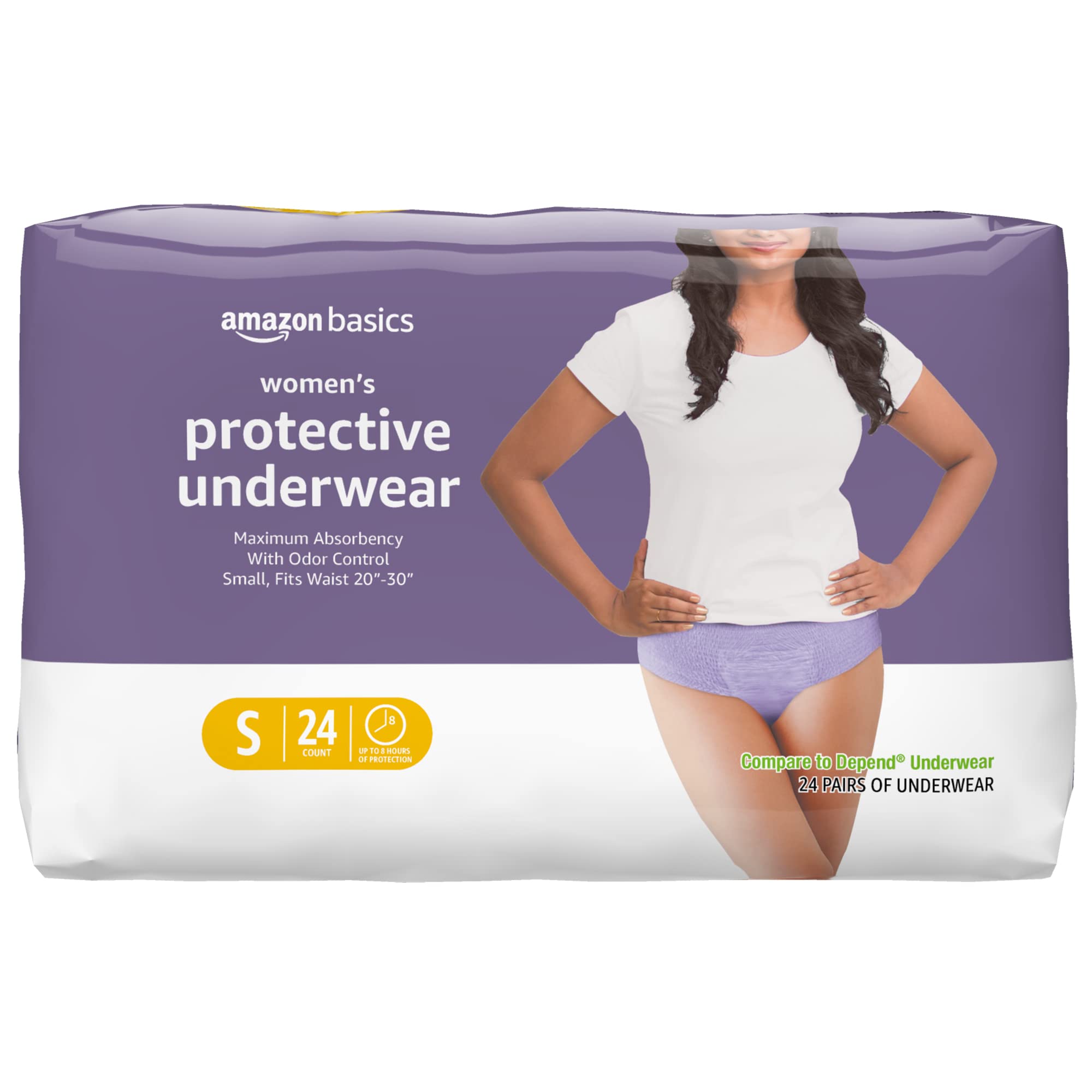 Amazon Basics Incontinence Underwear for Women, Protective, Disposable, Postpartum, Maximum Absorbency, Small, Lavender, 24 Coun