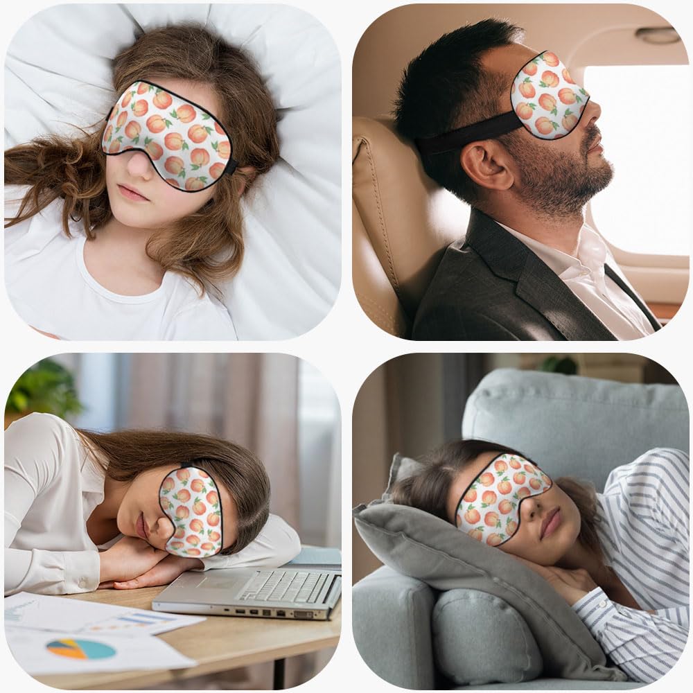 NOHSHE Peach Eye Mask Sleeping Mask Watercolor Fruit Peaches Green Leaves Sleep Masks Silky Soft Eye Cover for Women Men Shading
