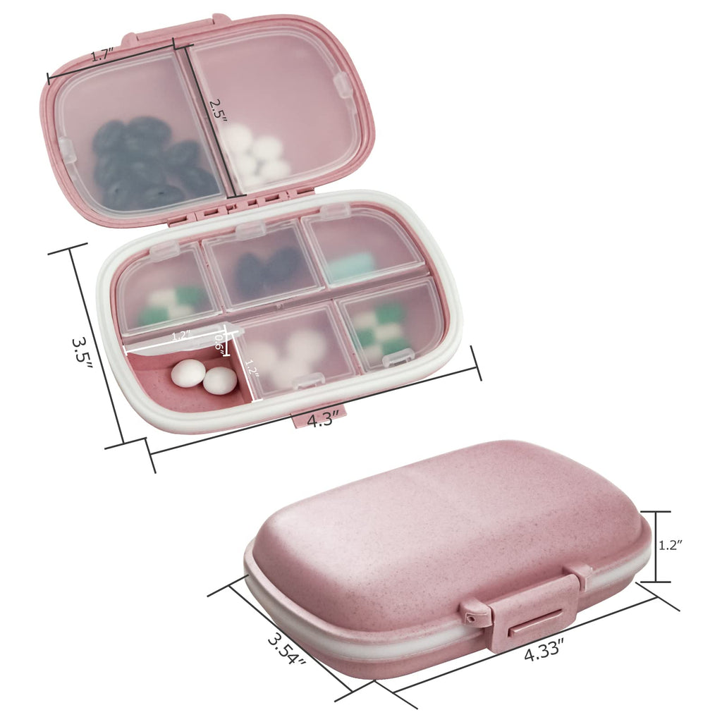 4PCS Travel Pill Organizer, 8 Compartments Portable Pill Case, Small Pill Box for Pocket Purse Portable Medicine Vitamin Contain