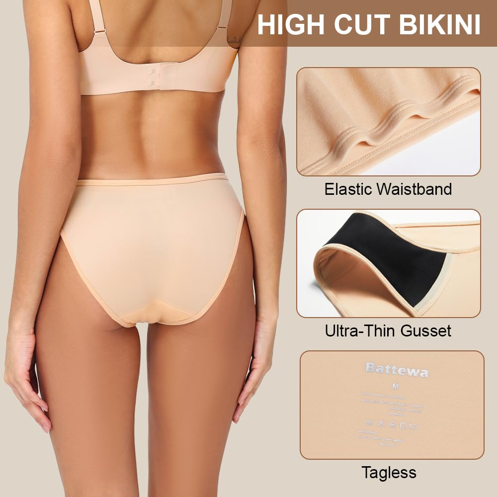 Battewa Leakproof Underwear for Women Low-Waist Bikini Light Incontinence Leak Protection, 20ml Absorbency Washable Reusable Hig