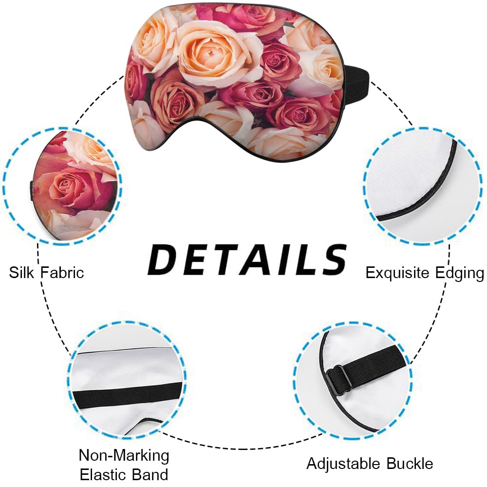 NOHSHE Red Flowers Sleep Eye Mask Pink Orange Rose Valentine's Day Wedding Romantic Love Silk Sleeping Soft with Elastic Strap f