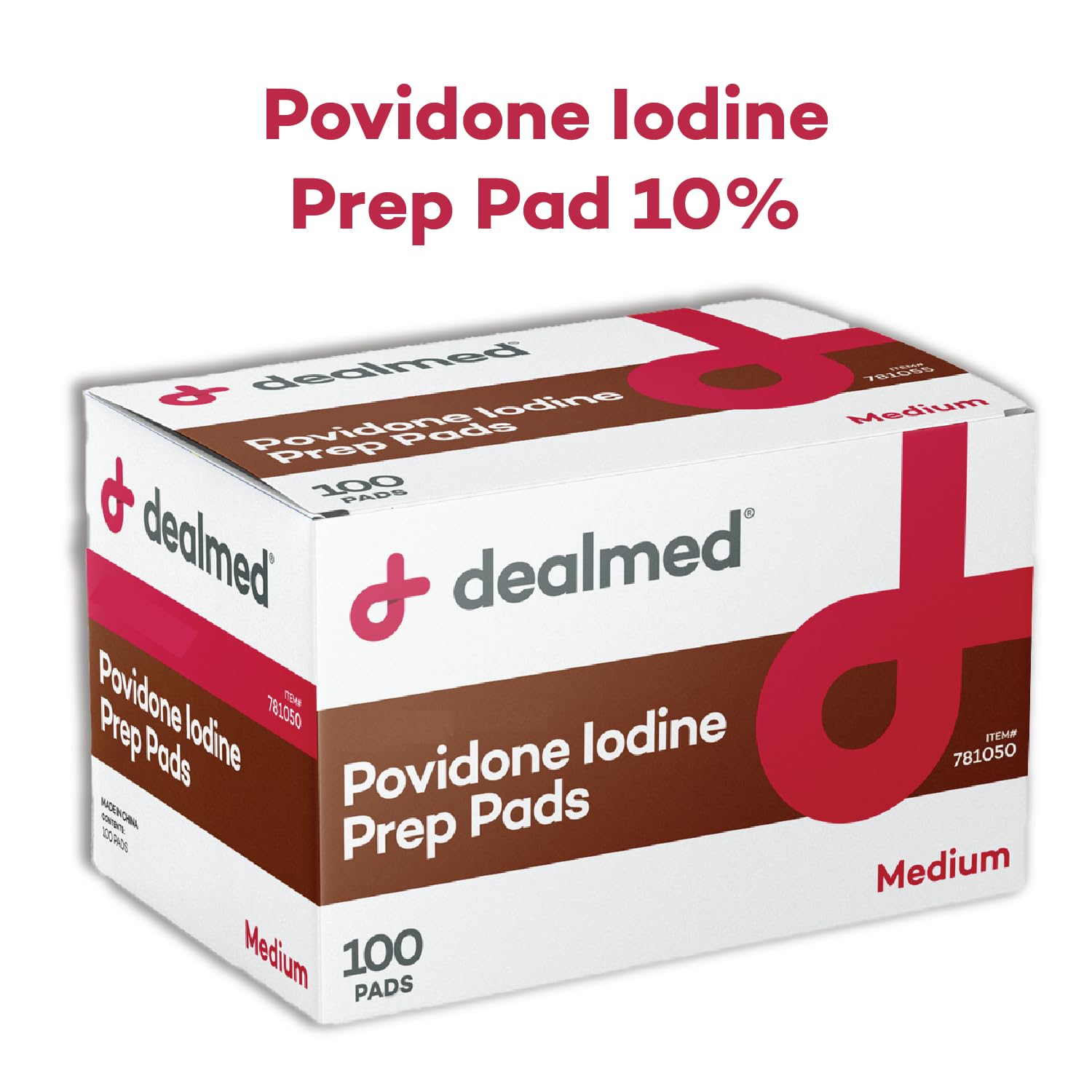 Dealmed Povidone Iodine Prep Pad 10% - Individually Sealed Packets Perfect for Wound Care and Portable First Aid Kits, 100/Box (