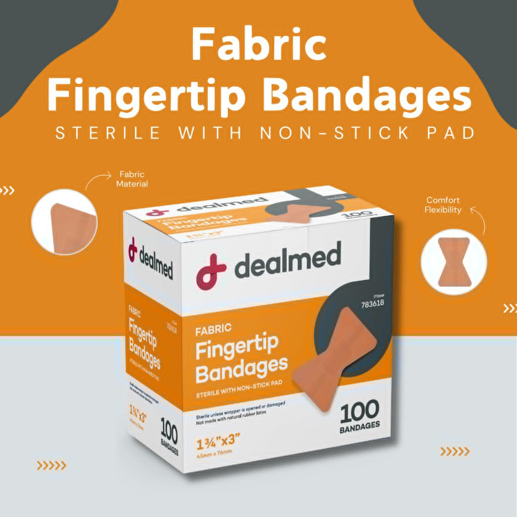 Dealmed Fabric Fingertip Flexible Adhesive Bandages - 100 Count (12 Pack) Bandages with Non-Stick Pad, Latex Free, Wound Care fo