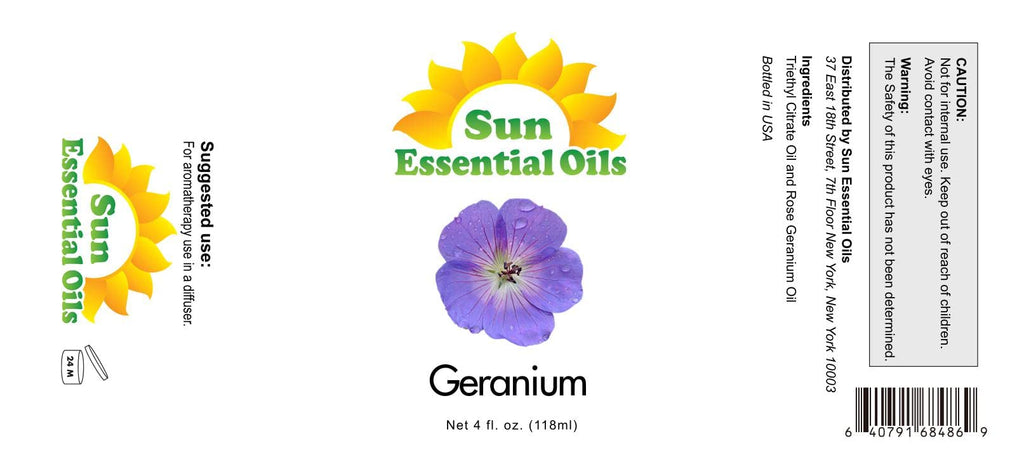 Sun Essential Oils 4oz - Geranium Essential Oil - 4 Fluid Ounces - Aromatherapy Oils - Geranium Oil