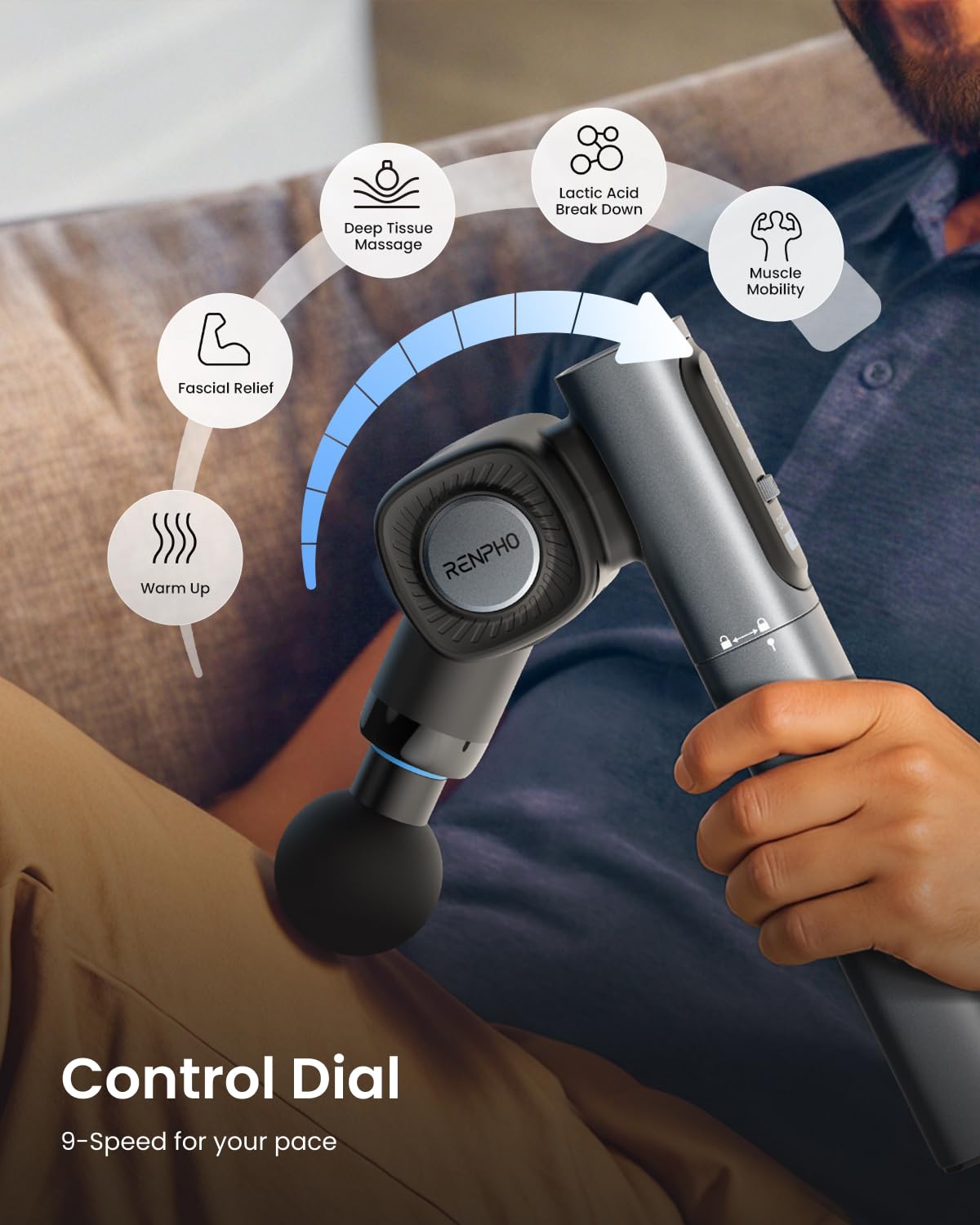 RENPHO Massage Gun with Adjustable Angles and Extension Handle, Christmas Gifts, Handheld Percussion Muscle Massager Deep Tissue