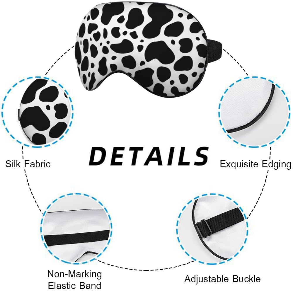 NOHSHE Cow Pattern Sleep Eye Mask Eye Cover Brown White Black Milk Chocolate Animal Spot Fur Silk Eye Mask for Sleeping with Adj