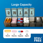 Amazon Basic Care Weekly (7-Day) Pill Organizer, Vitamin Planner, And Medicine Box, Medium Compartments, Black