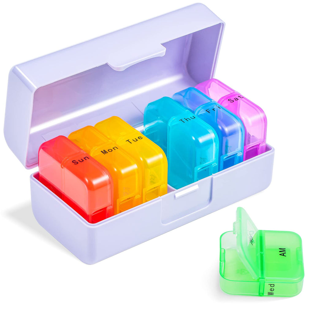 Zoksi Weekly Pill Organizer 2 Times a Day, Purple 7 Day Am Pm Pill Box, Daily Am Pm Pill Organizer 7 Day, Portable Vitamin Pill 