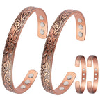 2PCS Copper Bracelets for Women 100% Pure Copper Bracelet Cuff Bangle Strength Magnets Adjustable Copper Magnetic Bracelet with 