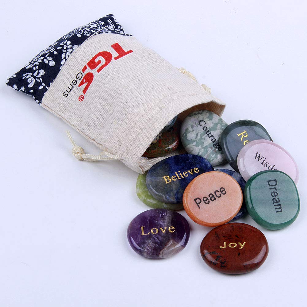 TGS Gems Natural Engraved Inspirational Word Worry Stones(25 Different Words)