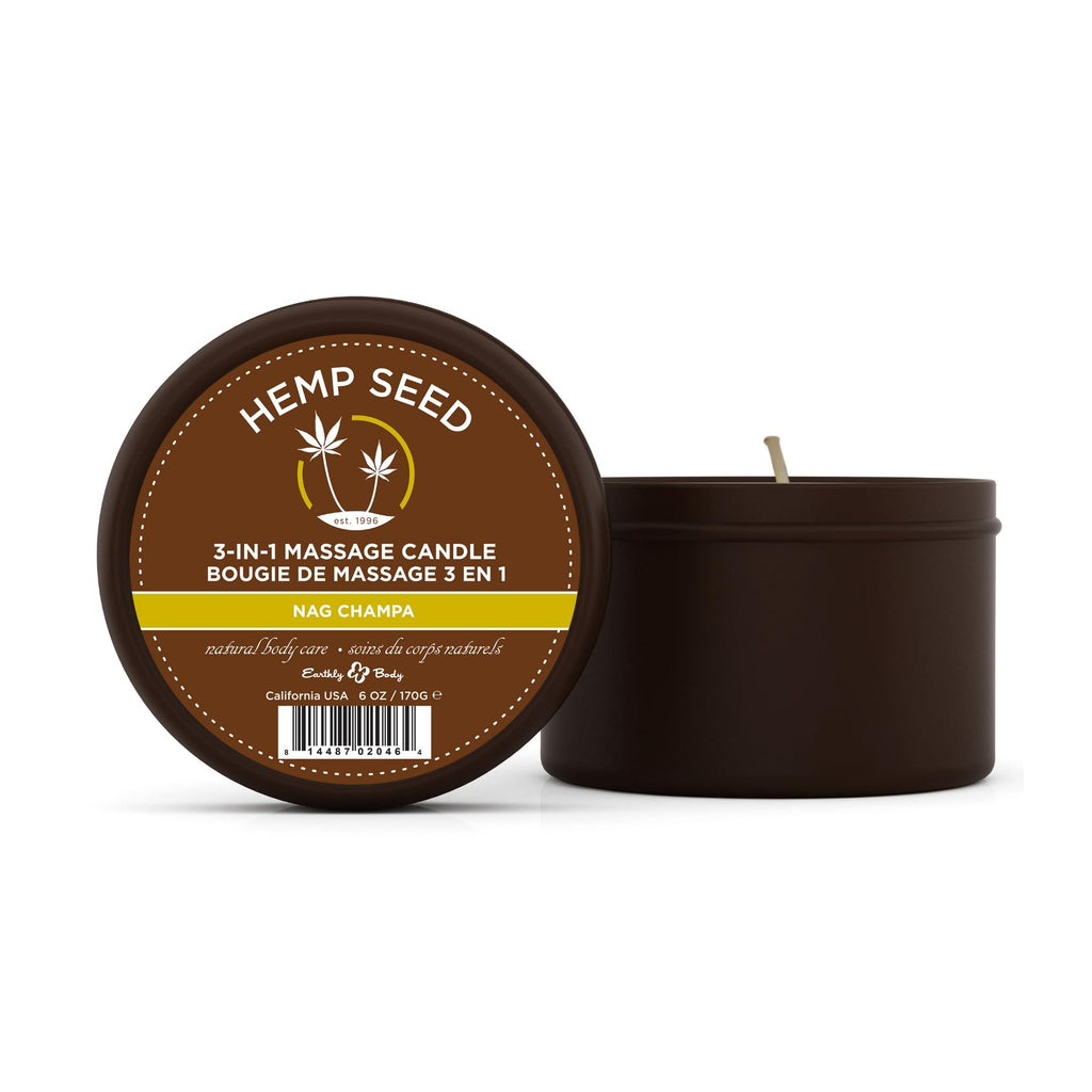 Hemp Seed 3-in-1 Massage Candle, Nag Champa Scent - 6 oz. - Candle, Massage Oil & Moisturizer in One - Hemp Seed, Coconut, Apric