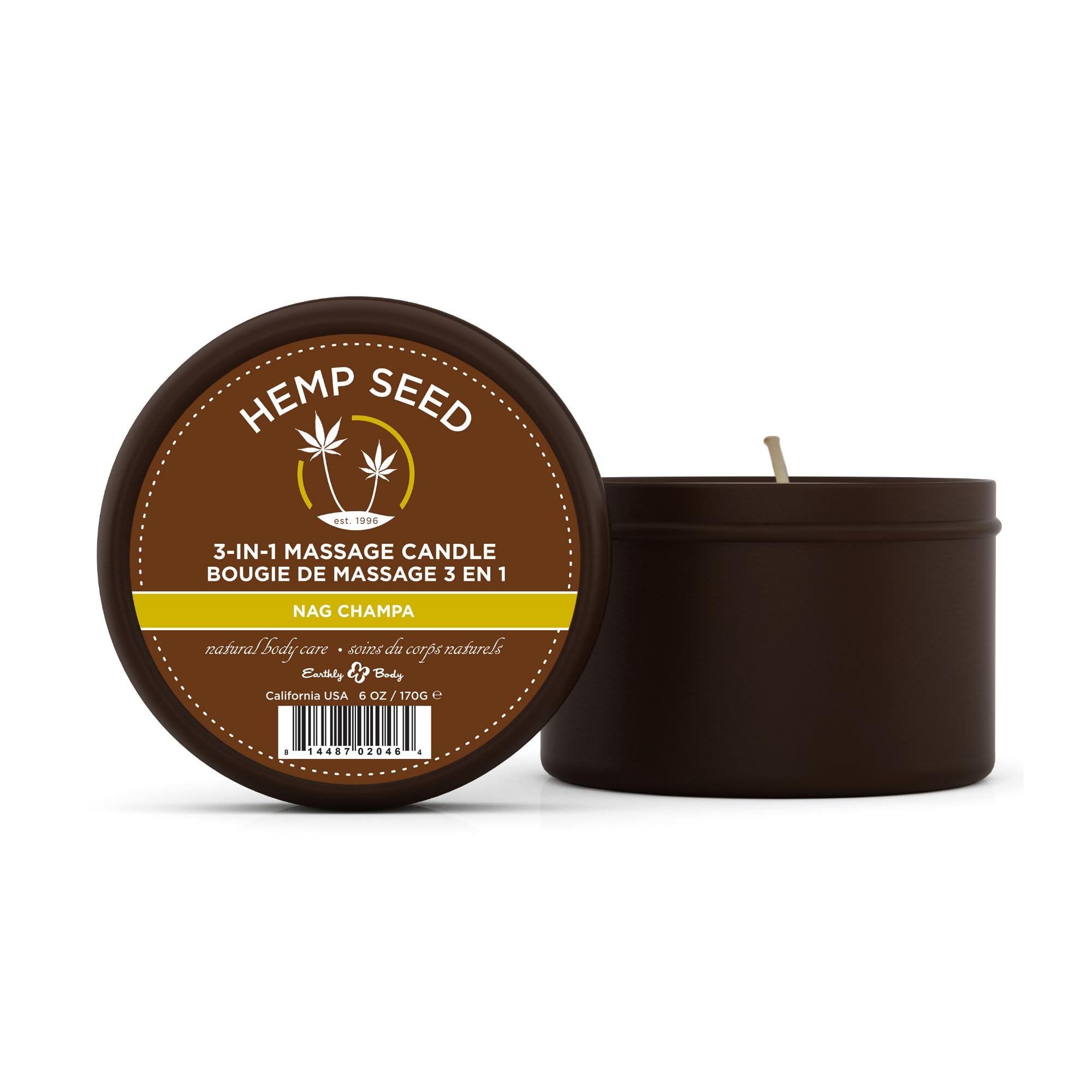 Hemp Seed 3-in-1 Massage Candle, Nag Champa Scent - 6 oz. - Candle, Massage Oil & Moisturizer in One - Hemp Seed, Coconut, Apric