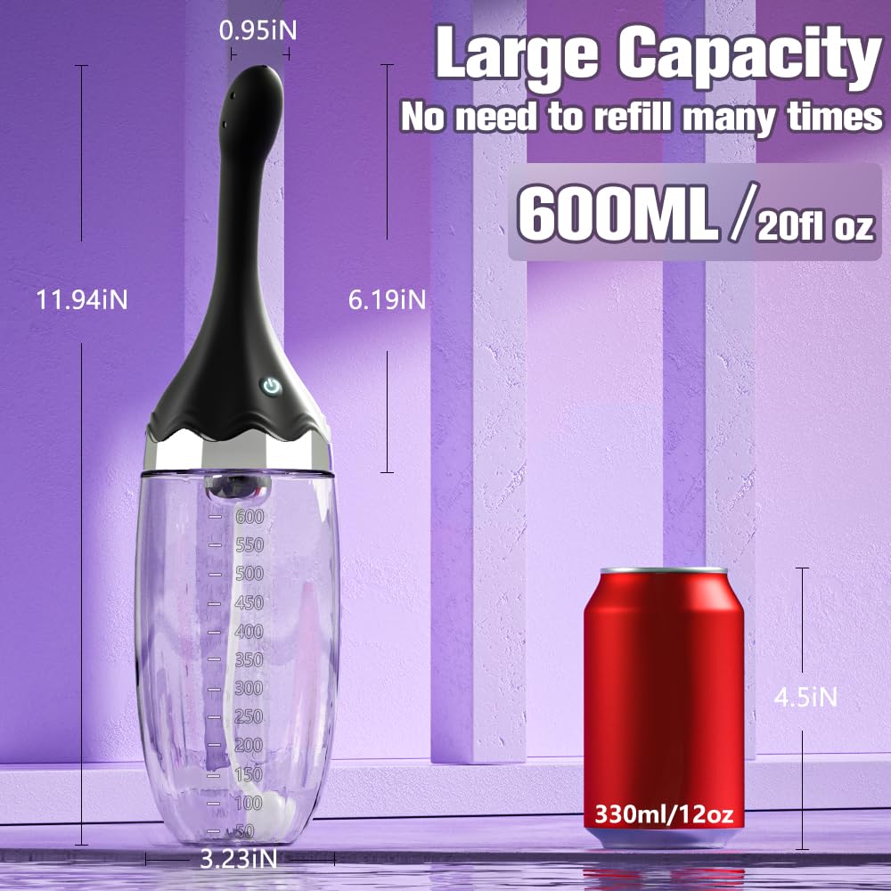 Anal Douche Automatic Enema Bulb - 20oz Electric Enemas for Colon Cleanse for Women with 3 Speeds 5 Spouts, Silicone Douches for