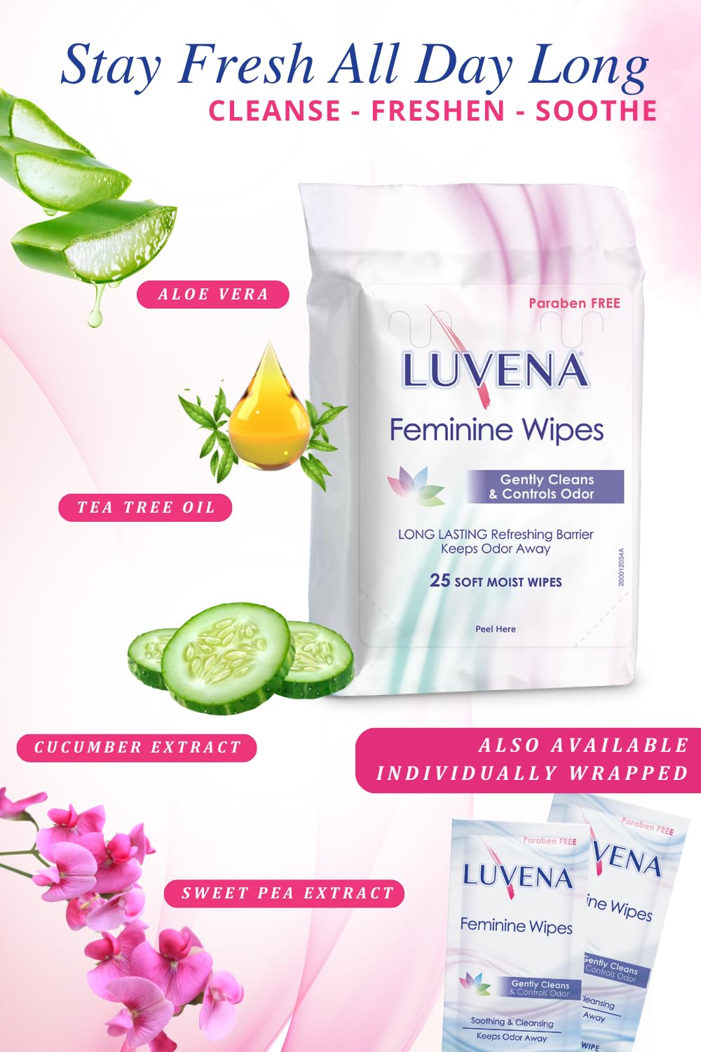 Luvena Feminine Wipes - Soft Wet Wipes for Women - Refresh & Resist Odor - Gynecologist Tested - Travel Friendly Cleansing Cloth