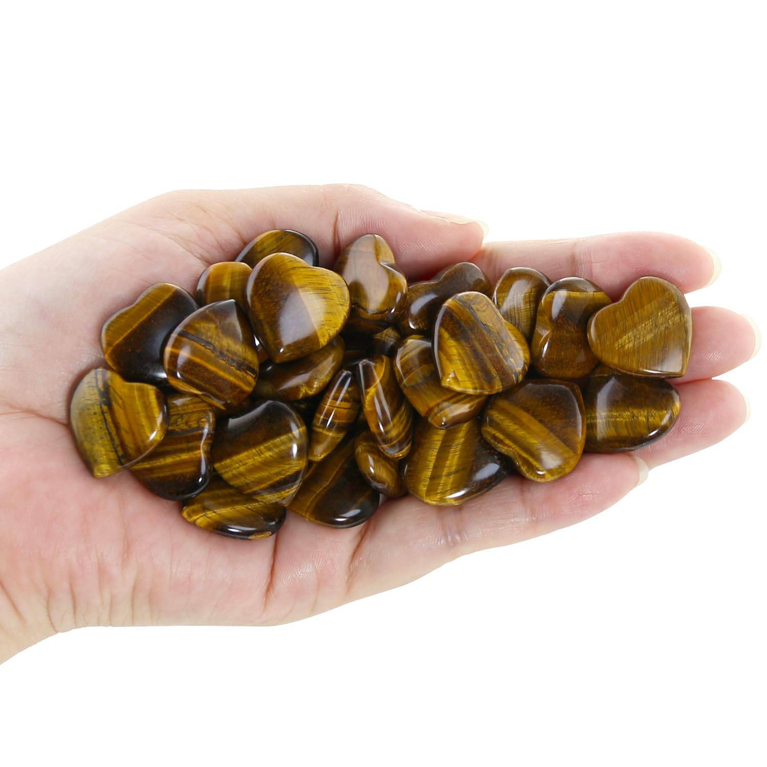 Nvzi Tumbled Polished Natural Tigers Eye Crystal Heart Stones, Crystals and Healing Stones Quartz Bulk for Wicca, Reiki, Healing
