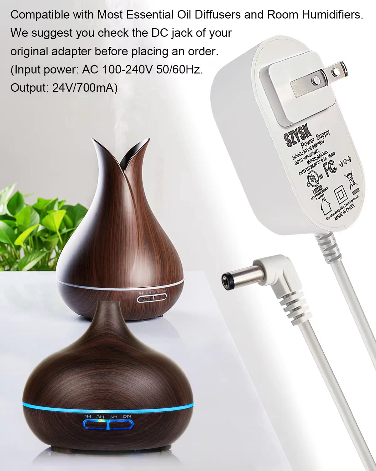24V 0.7A/0.65A/0.6A/0.5A Diffuser/Humidmifier Power Adapters Cord Compatible with URPOWER doTERRA Young Living Dewdrop Essential
