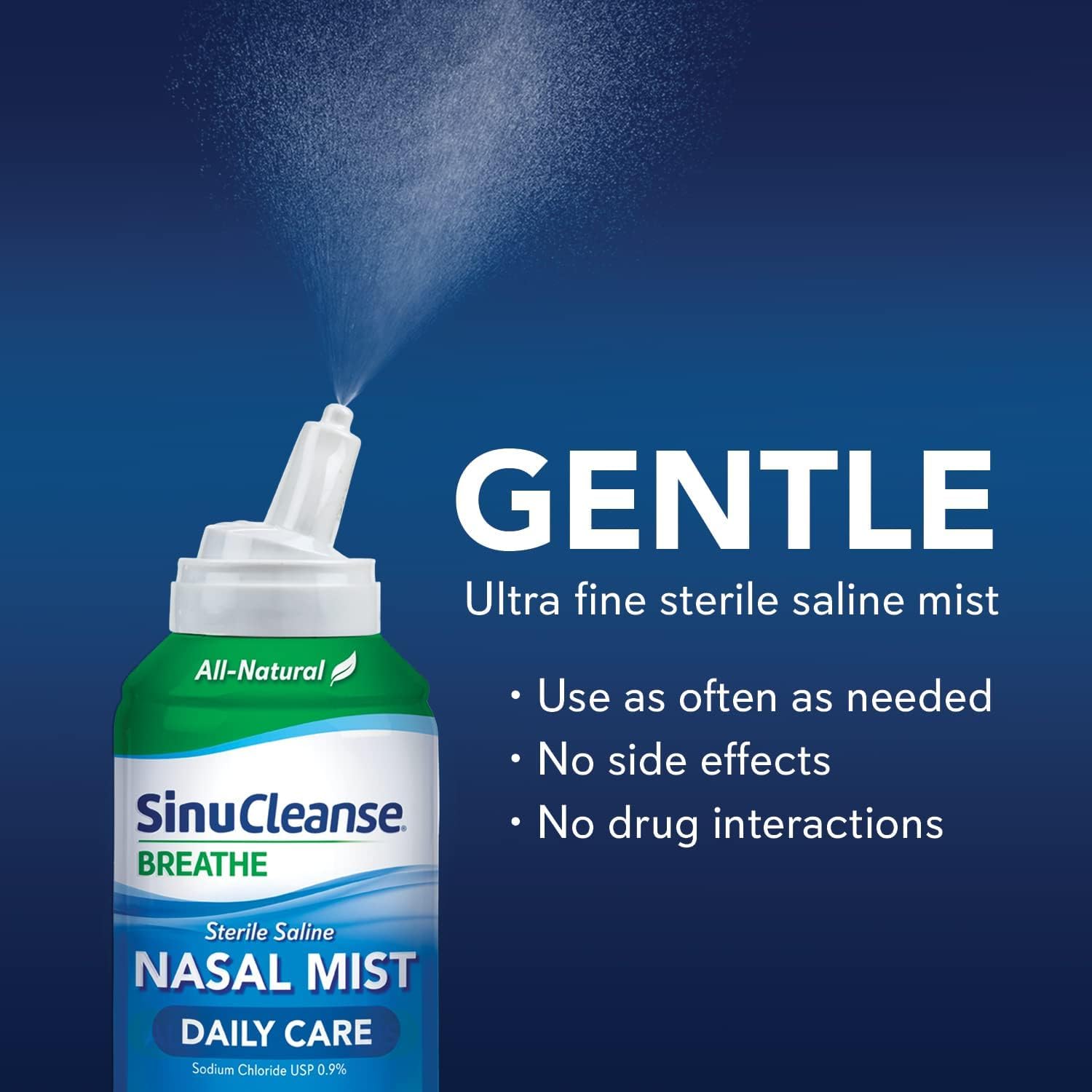 SinuCleanse Daily Care Sterile Saline Nasal Spray, Ultra Fine Mist, Instantly Moisturizes & Relieves Everyday Nasal Congestion D