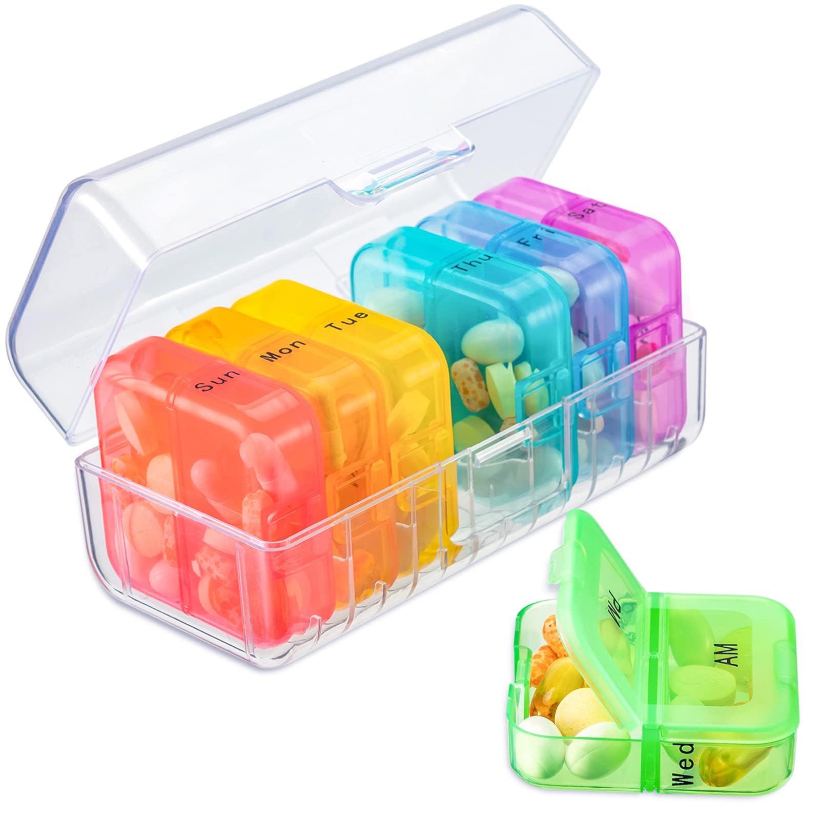 Zoksi Pill Organizer 2 Times a Day, Weekly 7 Day Pill Box, Daily Am Pm Pill Organizer, Travel Pill Case for Medicine, Fish Oils,