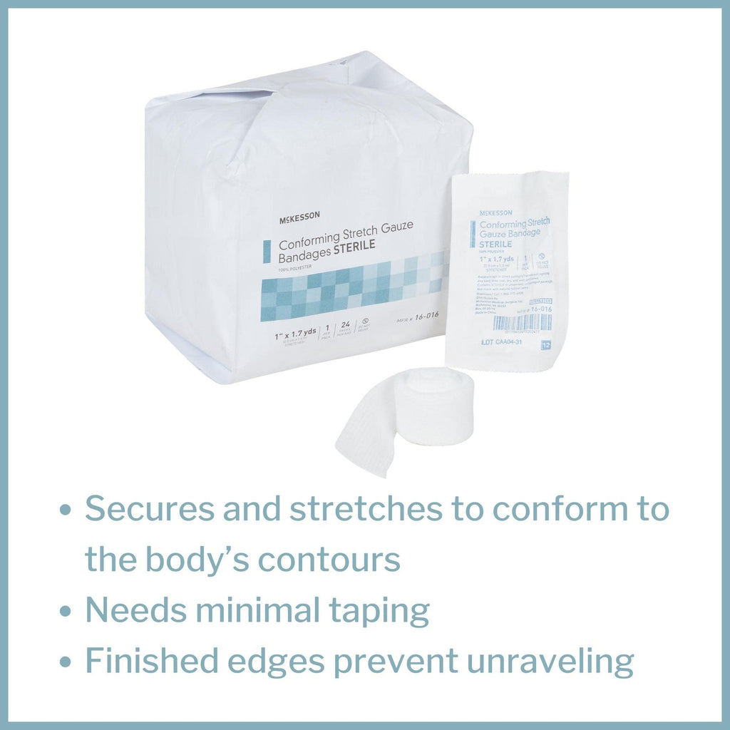 McKesson Conforming Stretch Gauze Bandages, Sterile, 1 in x 1 7/10 yd, 96 Count