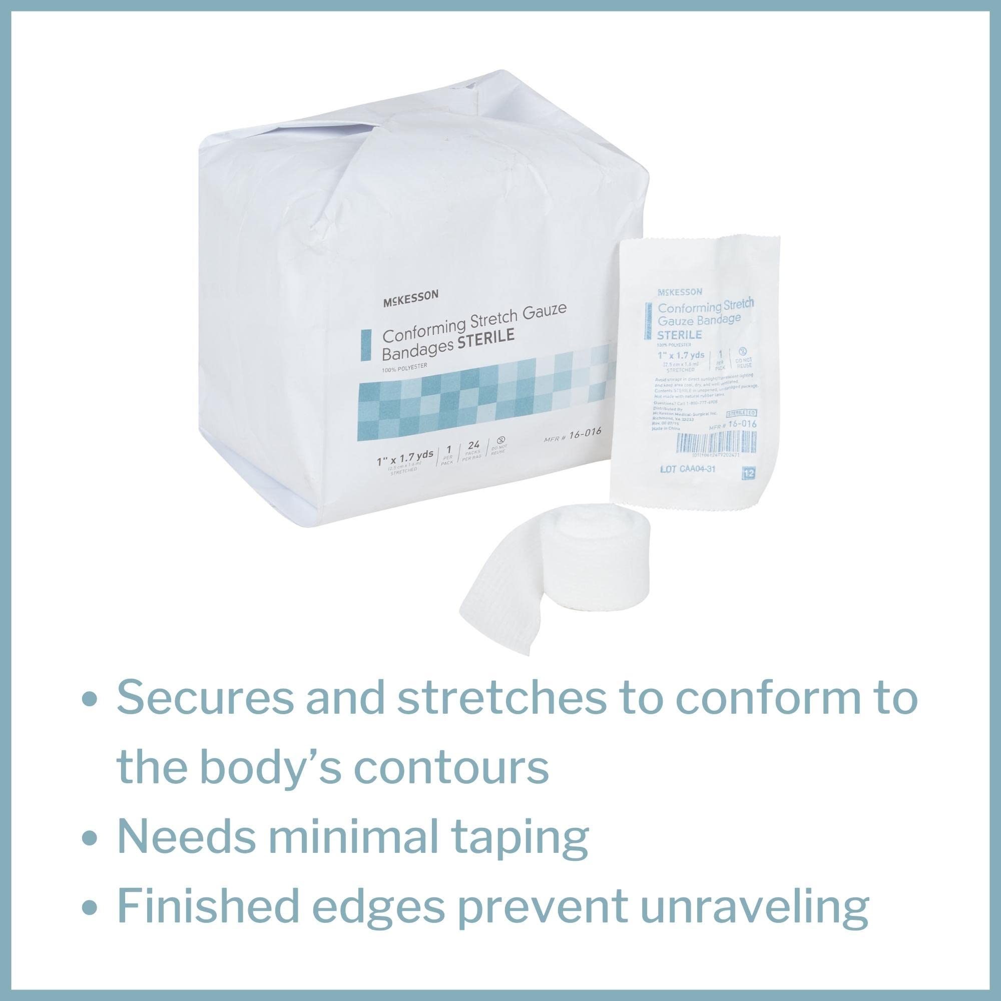 McKesson Conforming Stretch Gauze Bandages, Sterile, 1 in x 1 7/10 yd, 96 Count