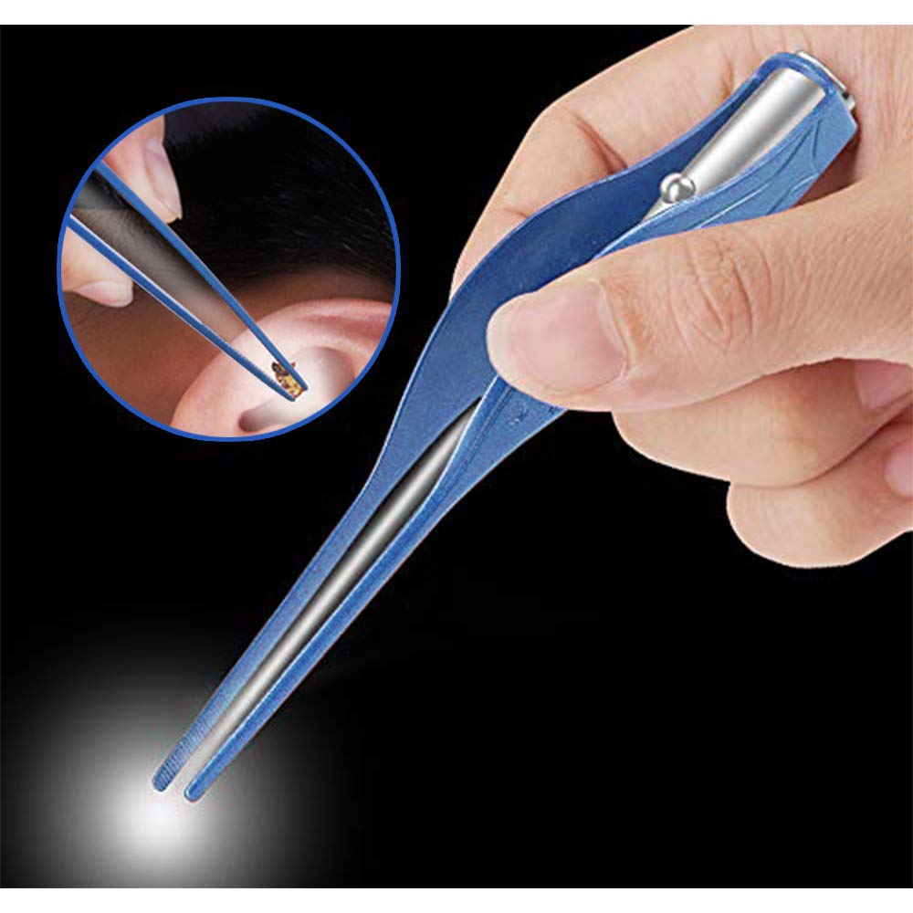 POZILAN Ear Picker Tweezers with LED Light - 8 Pack Ear Wax Removal Tool Cleaner Kit for Kids and Adults, Earwax Spoon Digger &
