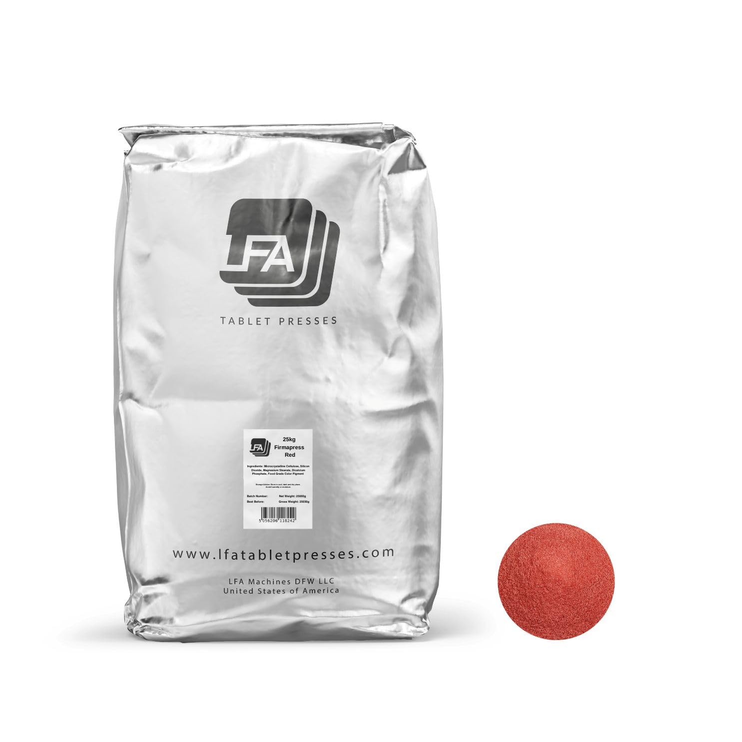 Firmapress Pill Mix Powder for Tablet Press Machine - Red 25kg (55 pounds) - All-in-One Pharmaceutical-Grade Pill Binding Excipi