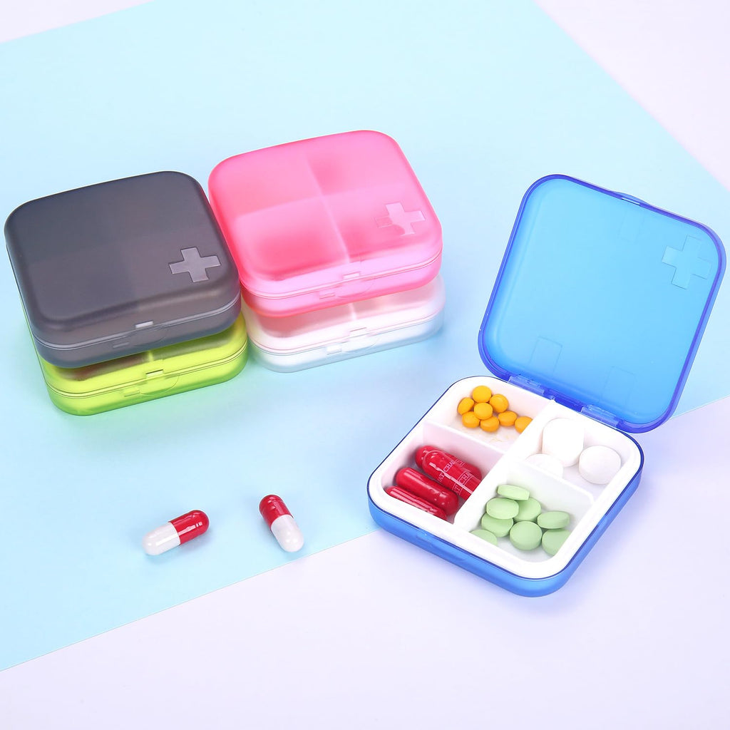ZDQZC Portable Pill Organizer - Slim Pill Box for Purse or Travel, Compact Pill Case(4 Compartment,Gray)