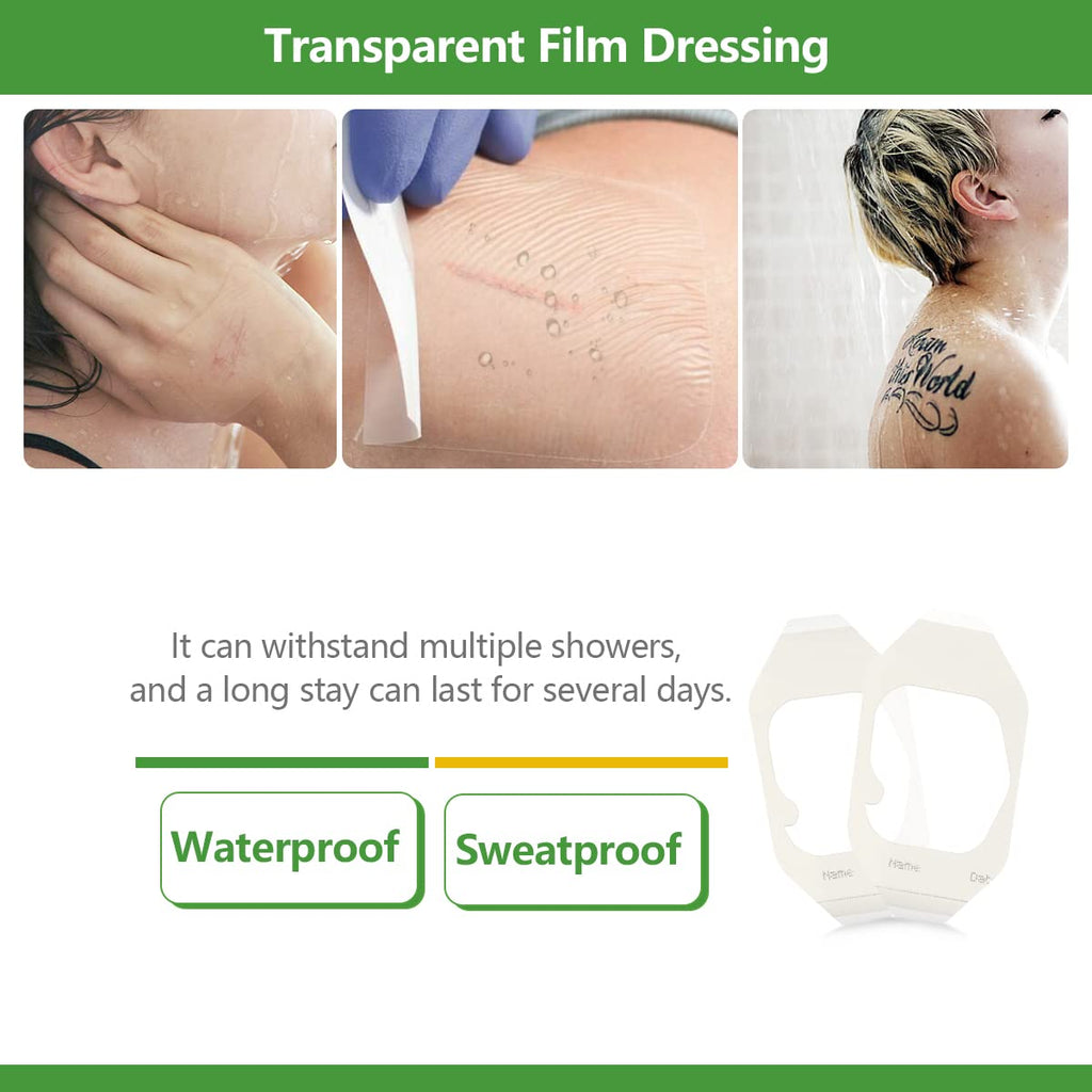 Transparent Film Dressing 2.3 x 2.75, 100 Packs, Waterproof Wound Cover Bandage, Post Surgical Shower or Tattoo Aftercare Bandag