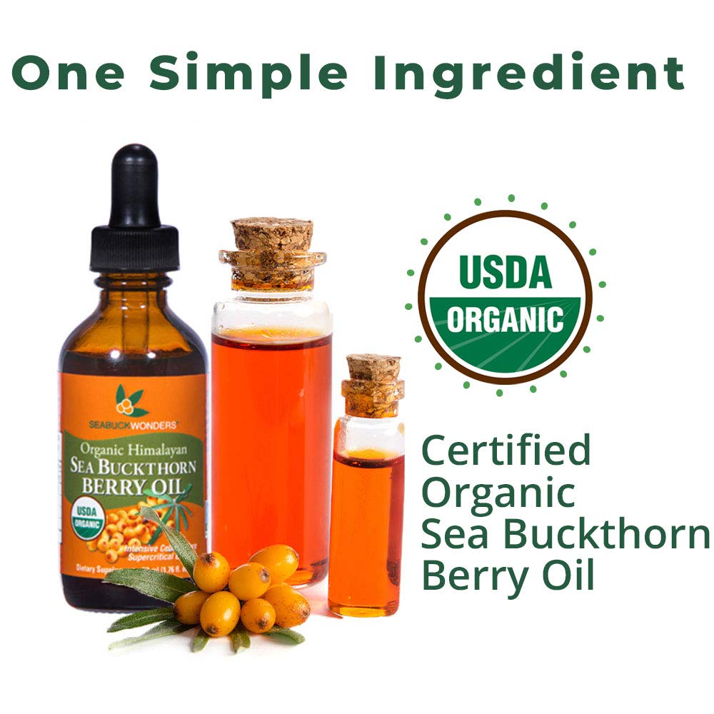 SeabuckWonders Sea Buckthorn Berry Oil, 100% Certified Organic, 1.76 FL OZ Bottle