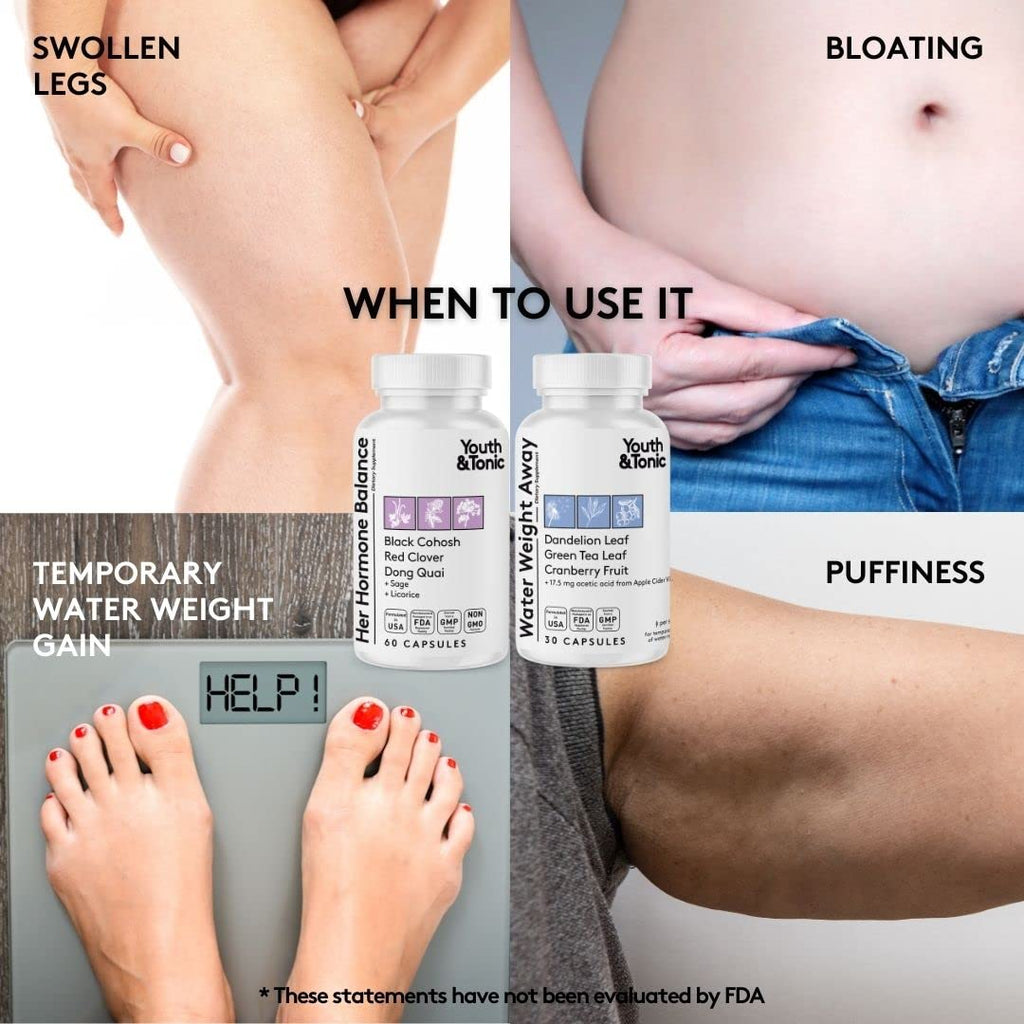 Youth & Tonic Water Retention Pills for Women and Hormone Balance Capsules for Swelling & Loss of Water and to Maintain Healthy
