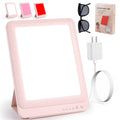 WINGROWHK Light Therapy Lamp with Mirror, 10000 Lux UVFree, 3 Color Modes (Cool/Red/Pink) with Stepless Dimming & Timer, for Ho