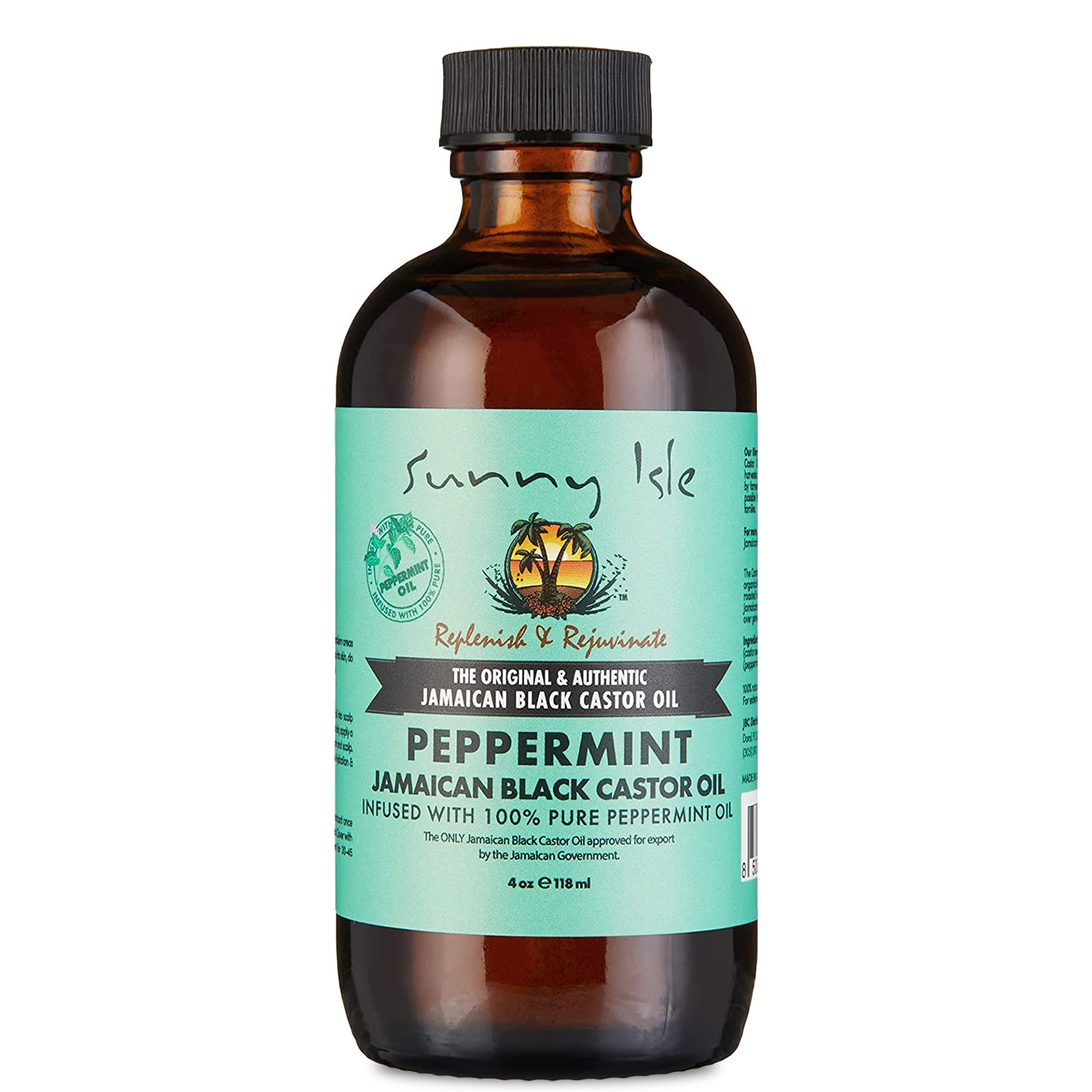 Sunny Isle Jamaican Black Castor Oil with Peppermint 4oz | Promotes Longer, Thicker, Hair | Soothes Dry Itchy Scalp | Moisturize