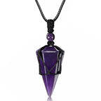 Top Plaza Amethyst Healing Crystal Stone Necklace for Women Men 6 Facet Pointed Pendant Necklaces Adjustable Natural Gemstone Ne