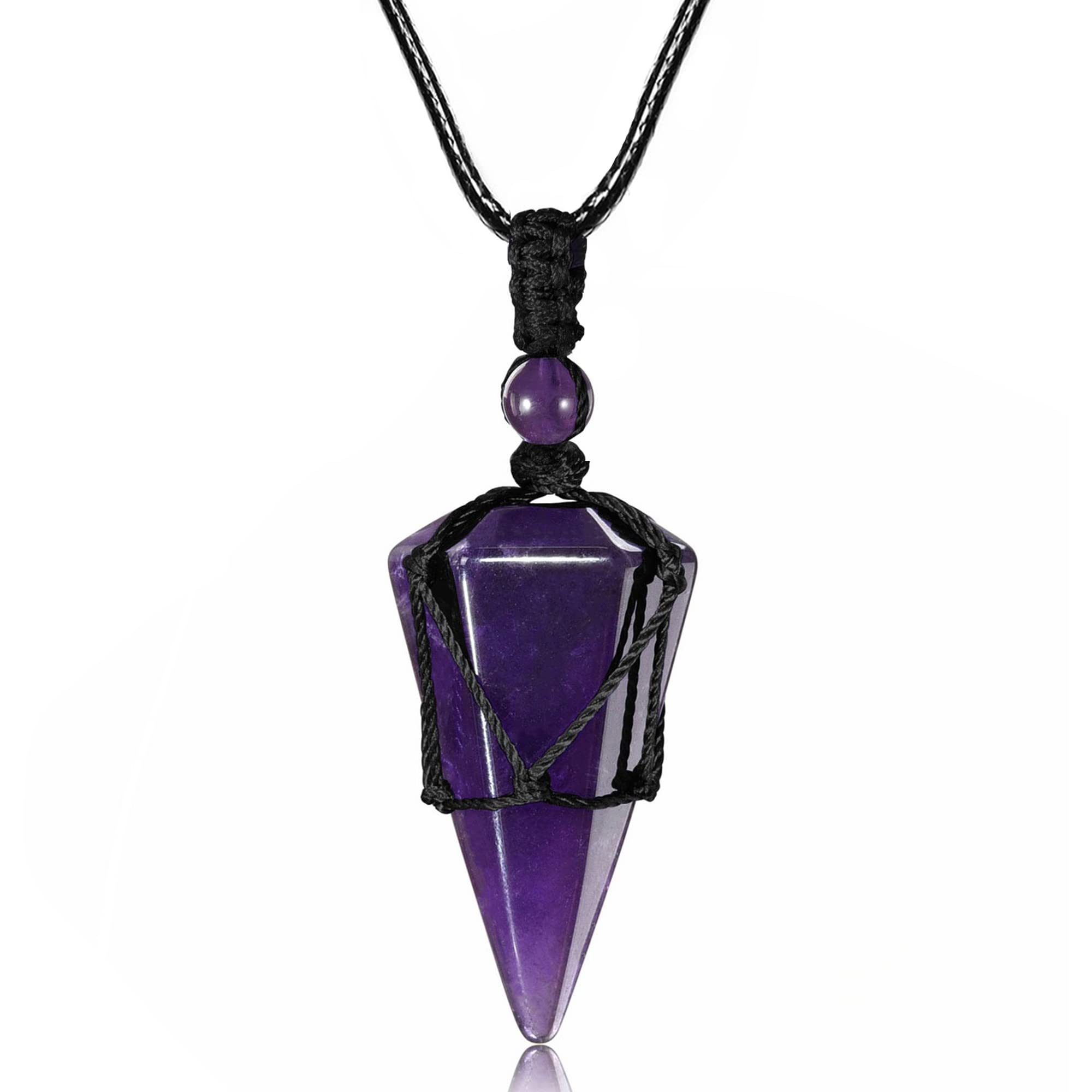 Top Plaza Amethyst Healing Crystal Stone Necklace for Women Men 6 Facet Pointed Pendant Necklaces Adjustable Natural Gemstone Ne
