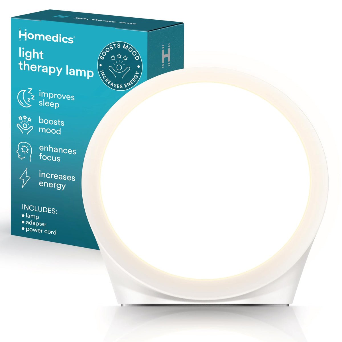 Homedics Light Therapy Lamp, Sun Lamp,10,000 Lux, UVFree