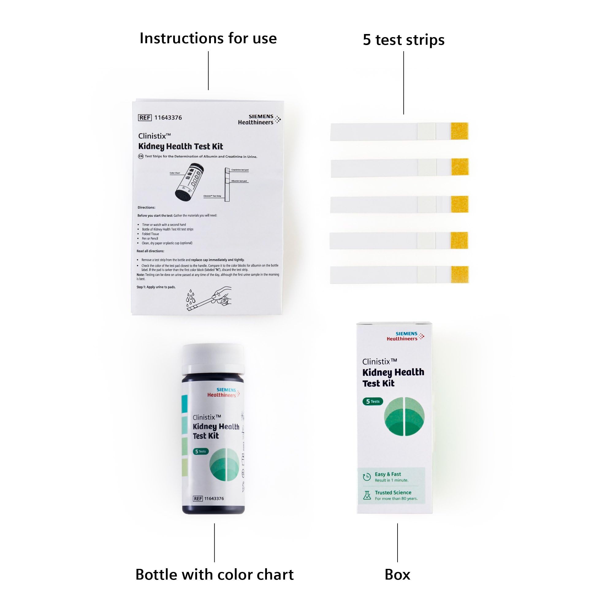Clinistix Kidney Health Test Kit, Urine Test Strips - Easy-to-Use at-Home Dipstick Testing for Albumin and Creatinine, Fast 1-Mi