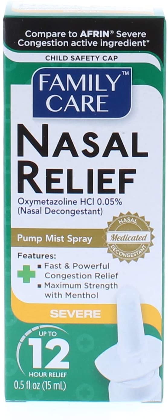 Nasal Relief Spray, Pump Mist, Anti-drip, Severe Congestion, (Oxymetazoline HCI) 12 Hours, 6 Pack.