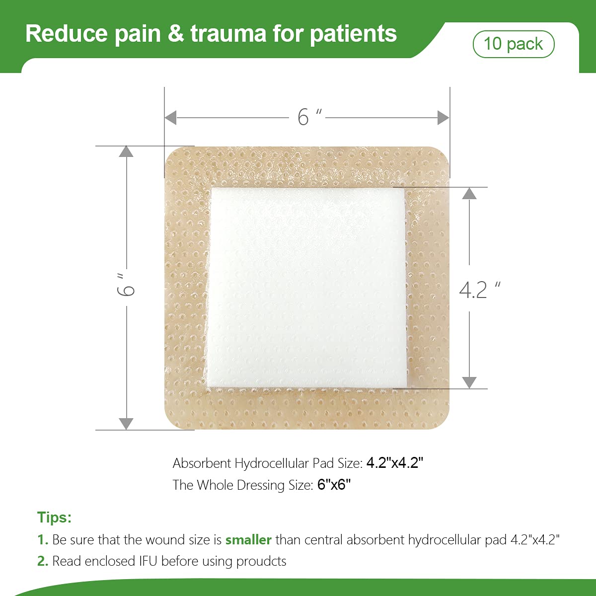 Silicone Foam Dressing, Waterproof Wound Dressing with Gentle Adhesive Border, 5 Layer High Absorbency Foam Bandages for Wound C
