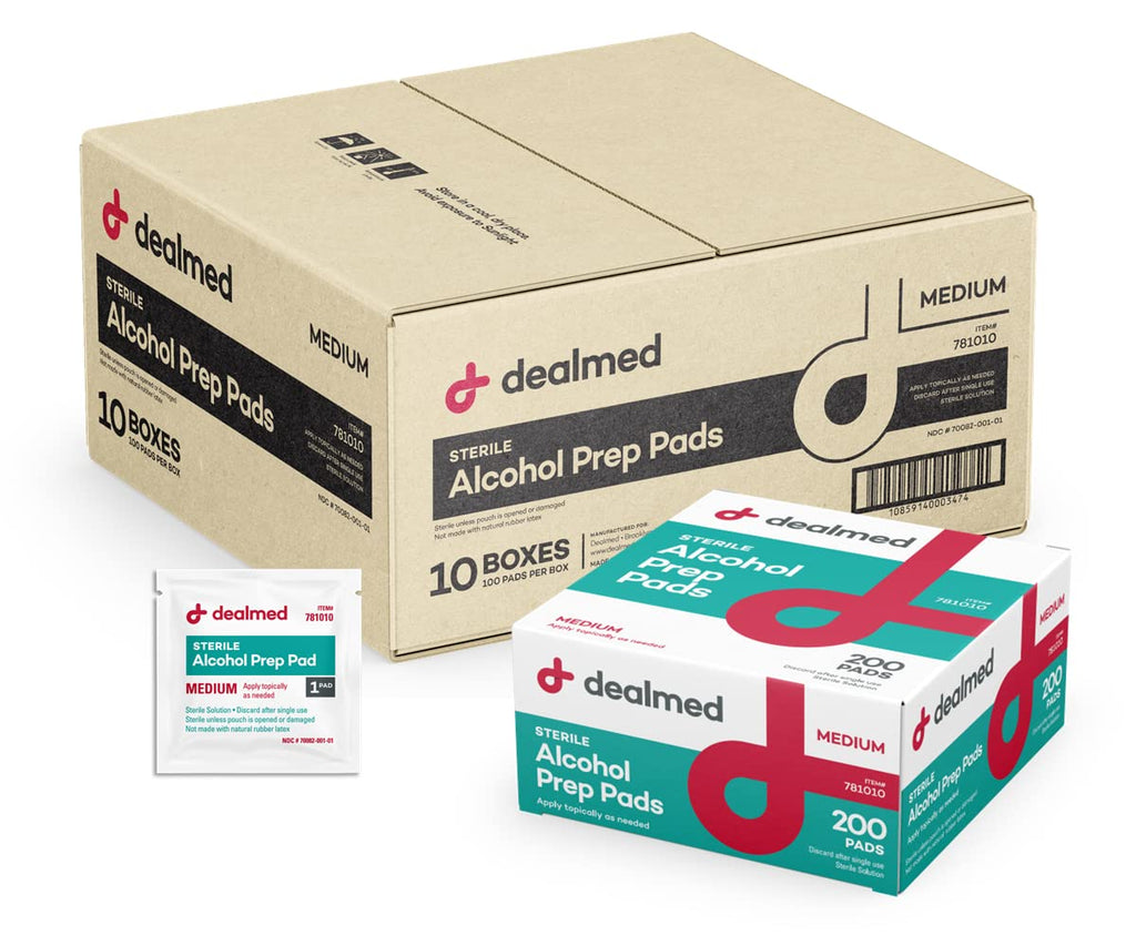 Dealmed Alcohol Prep Pads - 2000 Count Medium Latex-Free Gamma Sterilized Antiseptic Wipes, Wound Care Products for First Aid Ki