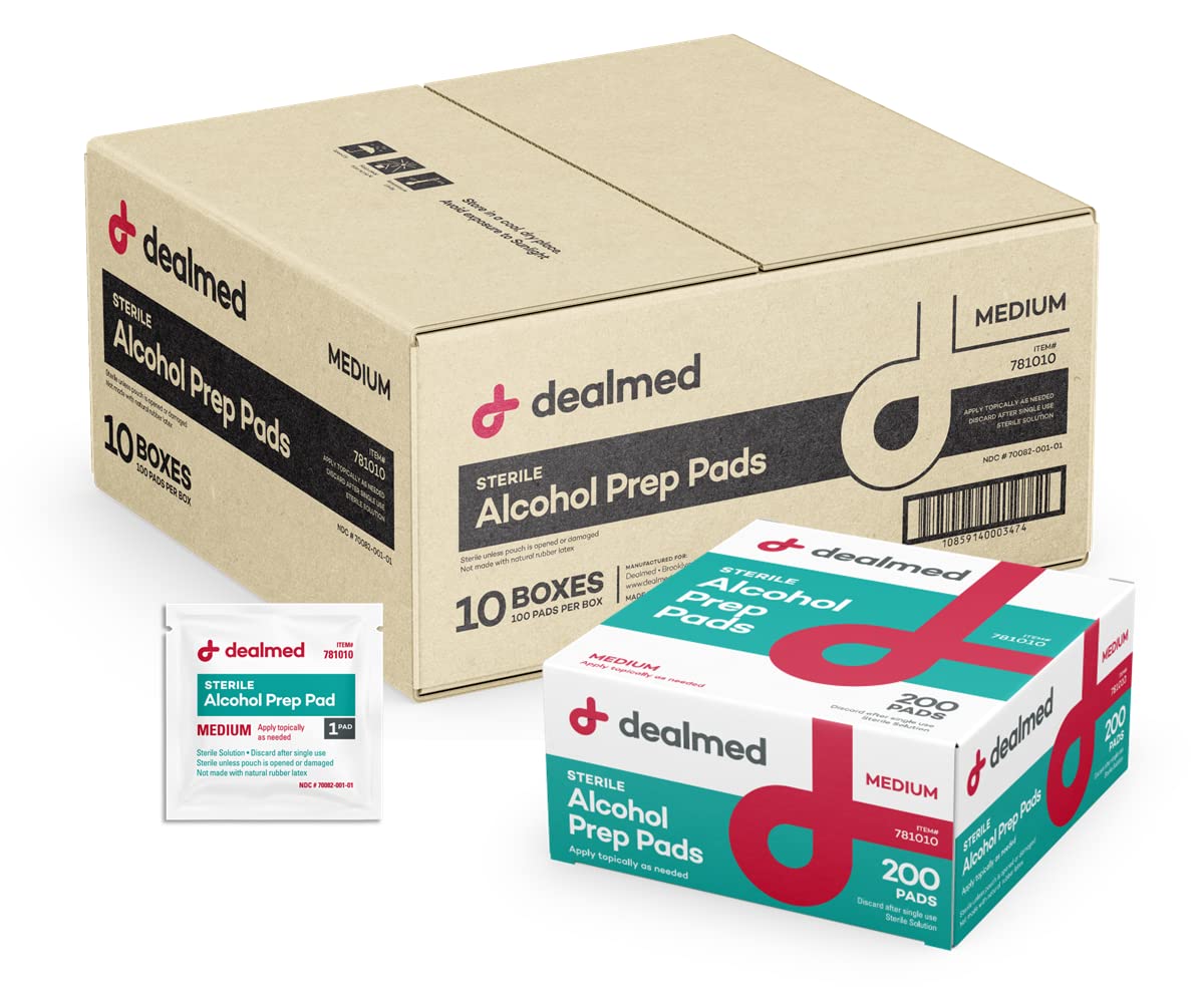 Dealmed Alcohol Prep Pads - 2000 Count Medium Latex-Free Gamma Sterilized Antiseptic Wipes, Wound Care Products for First Aid Ki
