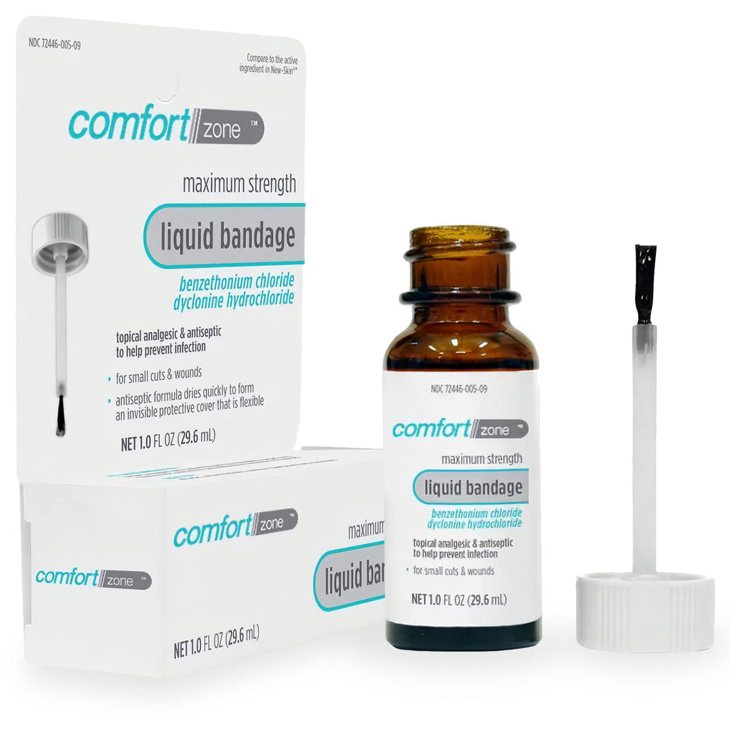 Comfort Zone Liquid Bandage, Topical Analgesic and Antiseptic, Protective Skin Barrier for Small Cuts and Wounds, 1 Ounce (1 Pac