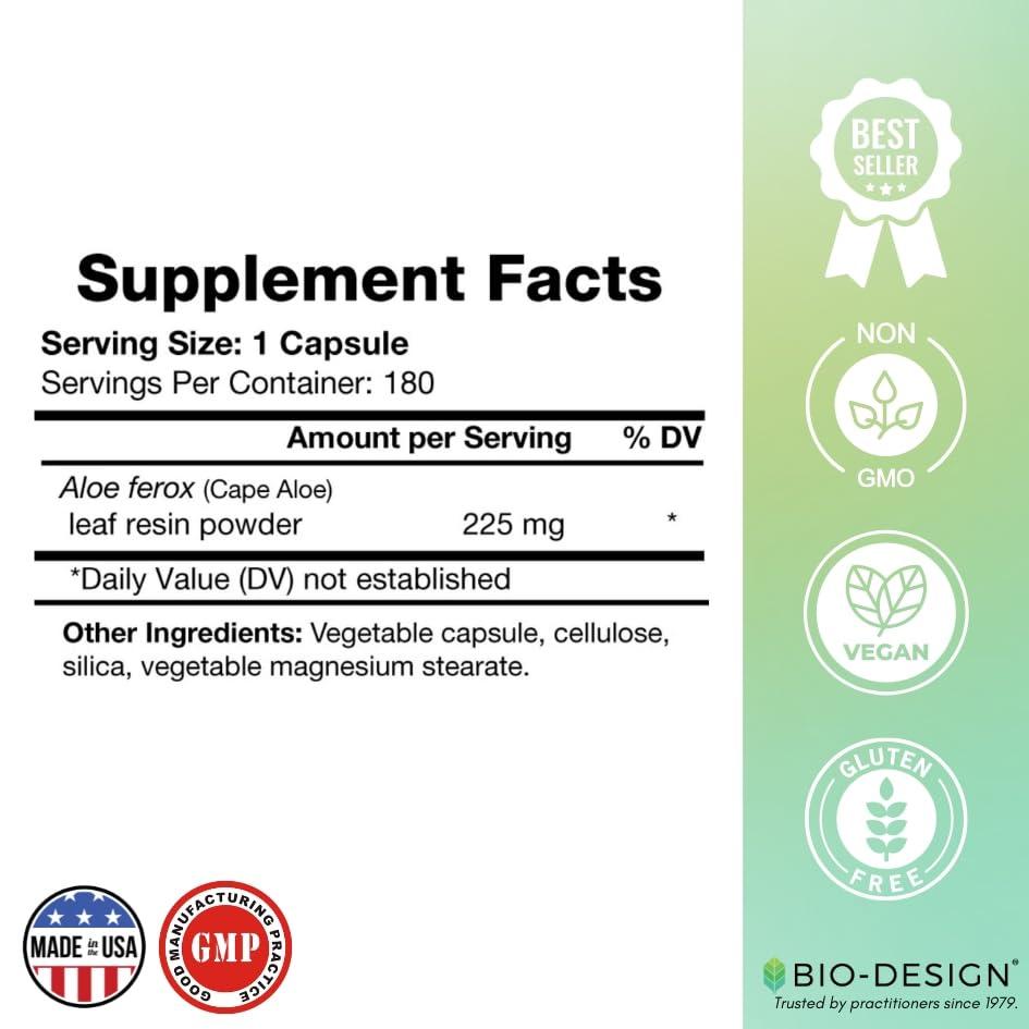 Bio-Design - Aloe Lax 225 Relief for Occasional Constipation, with 225mg Natural Aloe ferox, 180 Capsules