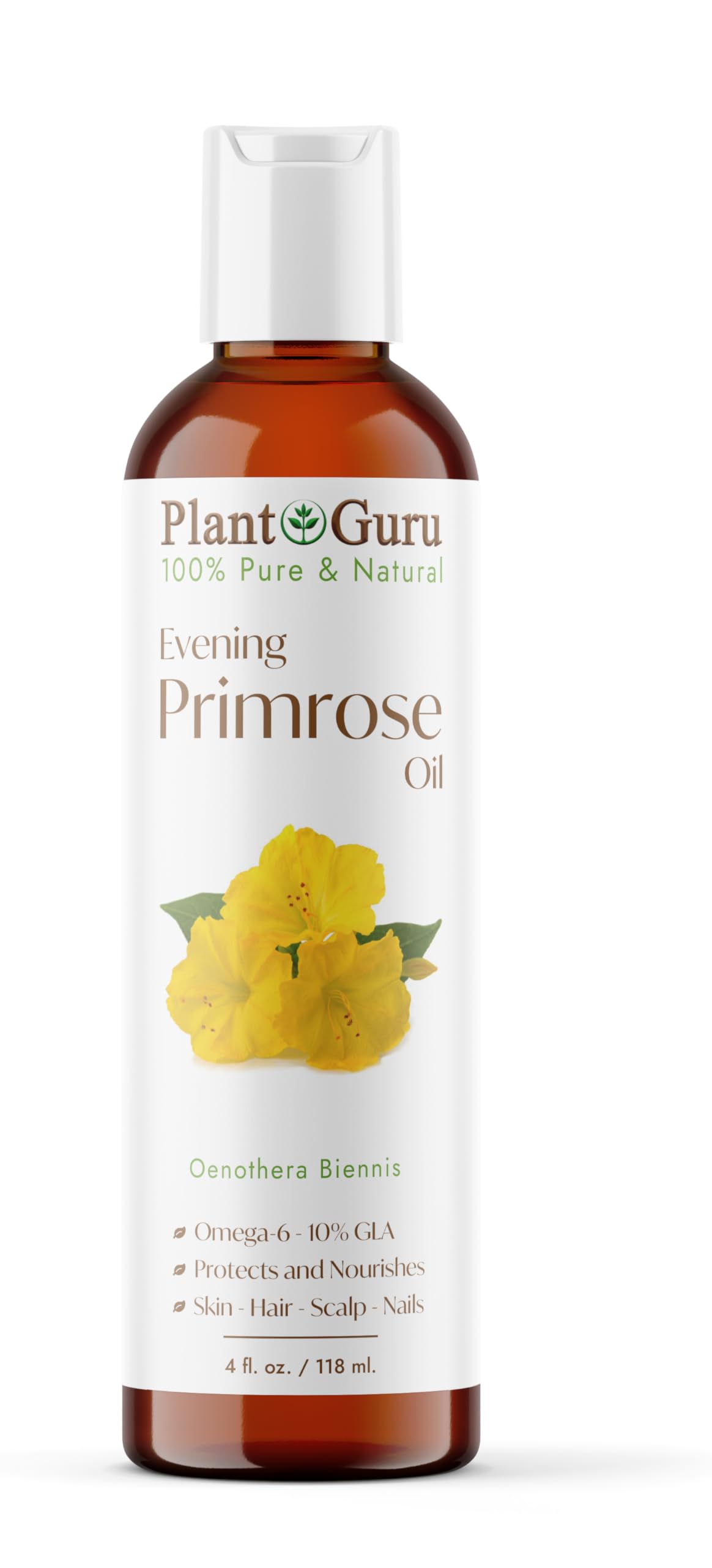 Evening Primrose Oil 4 fl. oz. Cold Pressed 100% Pure Natural Carrier - Skin, Face, Body and Hair Growth Moisturizer. Great for 