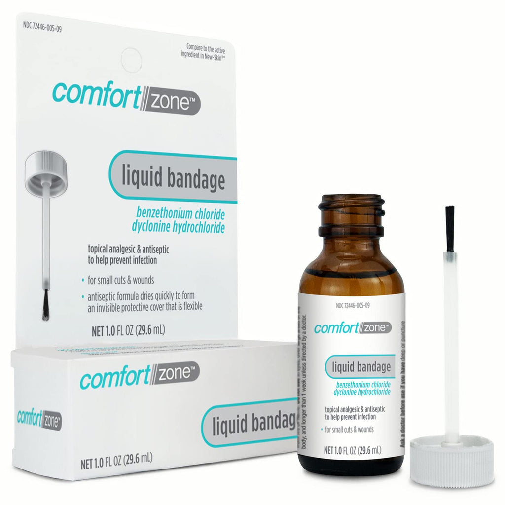 Comfort Zone Liquid Bandage, Antiseptic and Analgesic Protective Skin Treatment for Cuts and Wounds, 1 Ounce (Pack of 3)