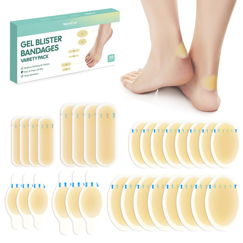 Gel Blister Bandages Hydrocolloid Bandages - Welnove 30ct Blister Cushions - Blister Bandages for Heel, Toe & Foot - Blister Pad