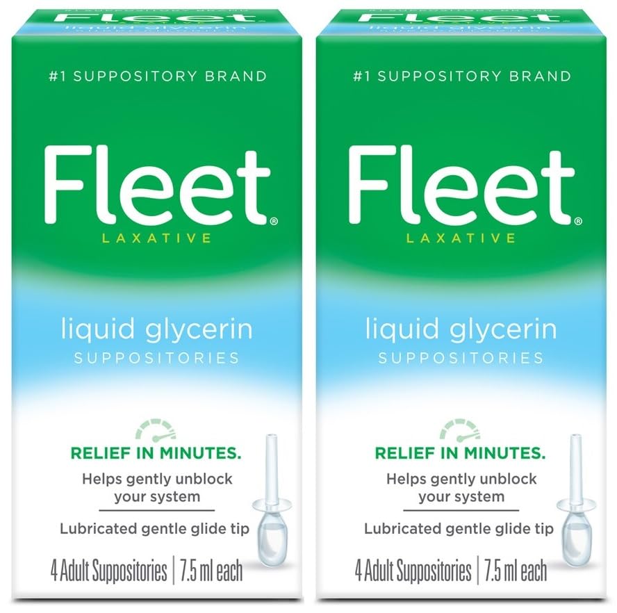 Fleet Liquid Glycerin Suppositories, 4 Count (Pack of 2)