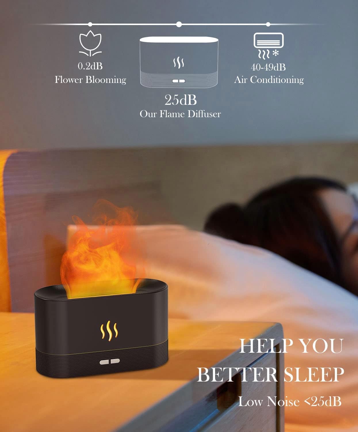 Aegci Essential Oil Diffuser Humidifer with Flame Light Effect, 180ml Air Diffuser for Essential Oils, Humidifiers for Bedroom w