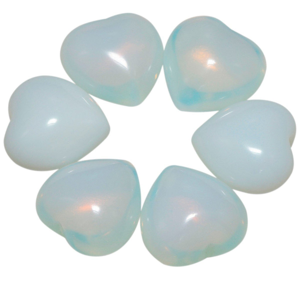 SUNYIK White Opalite Pocket Mini Puff Heart Worry Healing Palm Stone Pack of 10(0.5)